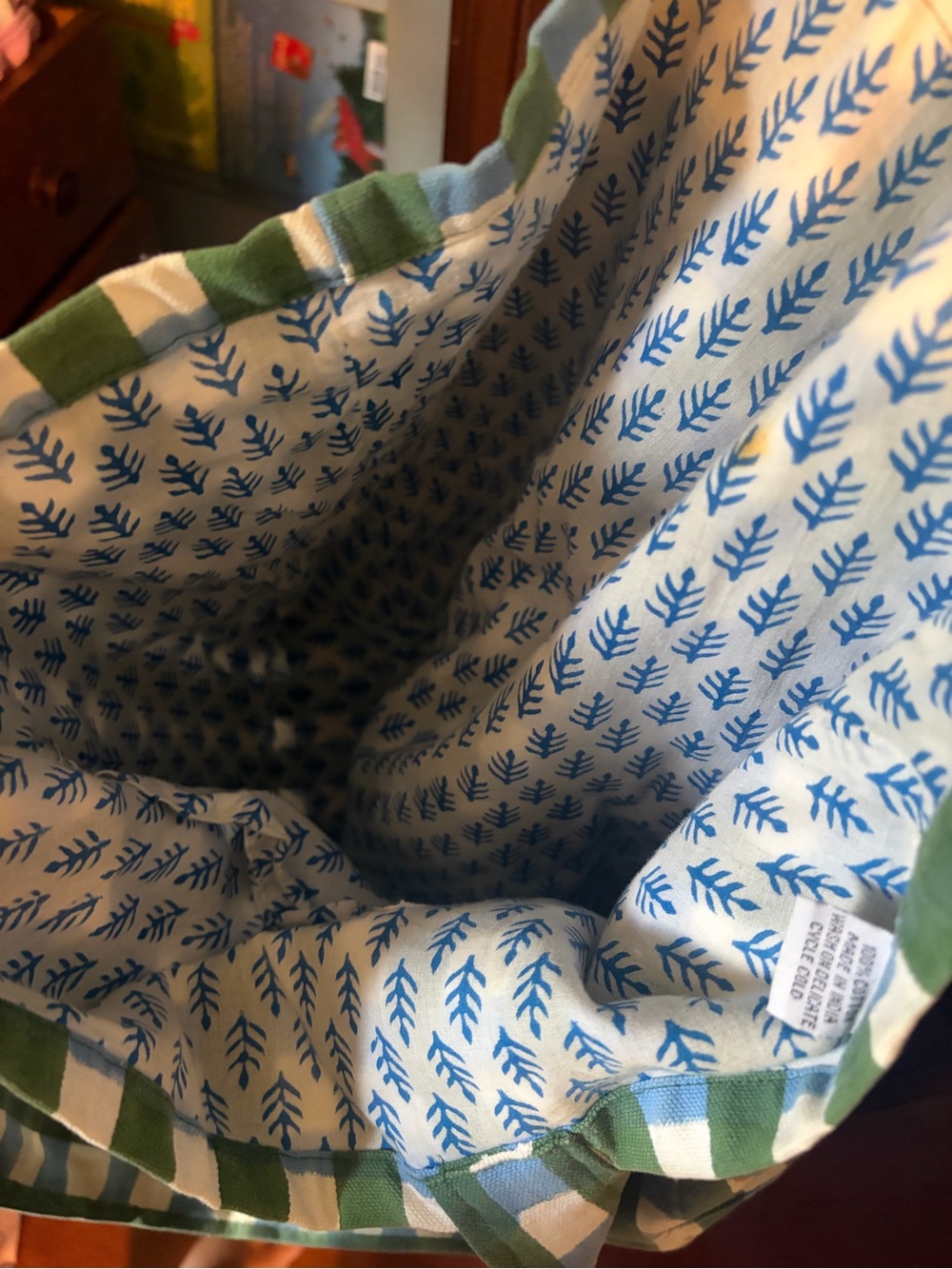 Madewell Green & White Checked Canvas Tote Bag - Picture 5 of 5